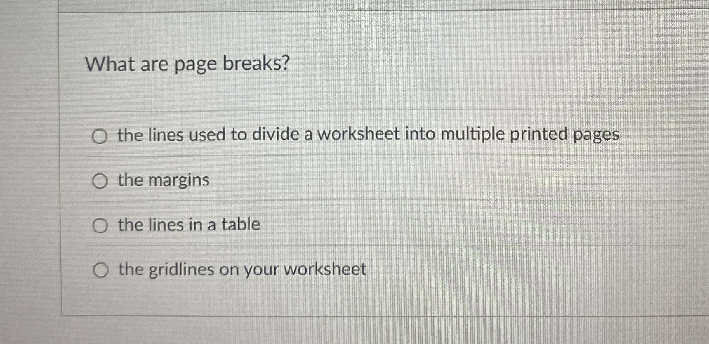 What are page breaks? the lines used to divide a