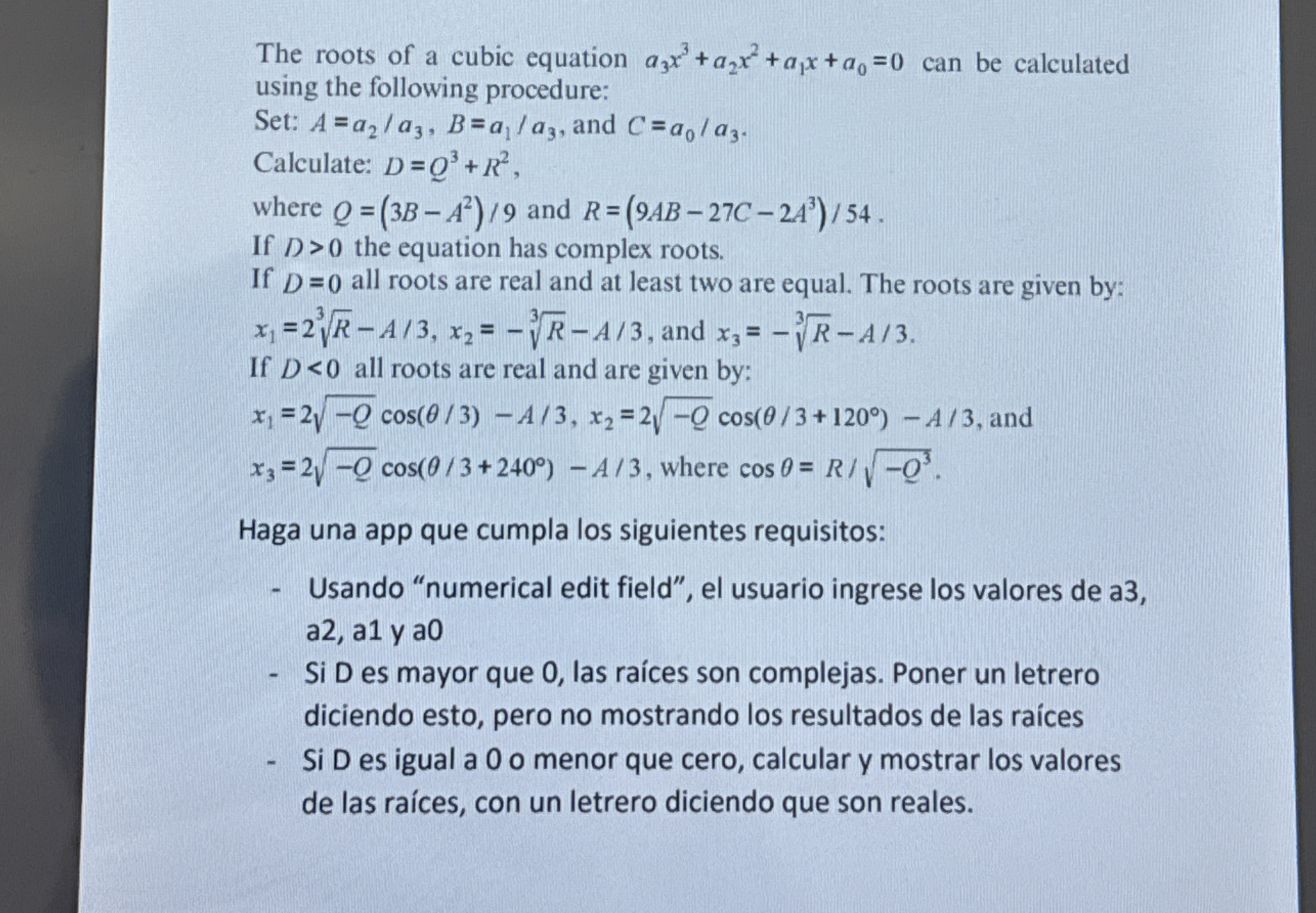 MATLAB The roots of a cubic equation a 3 x 3 + a