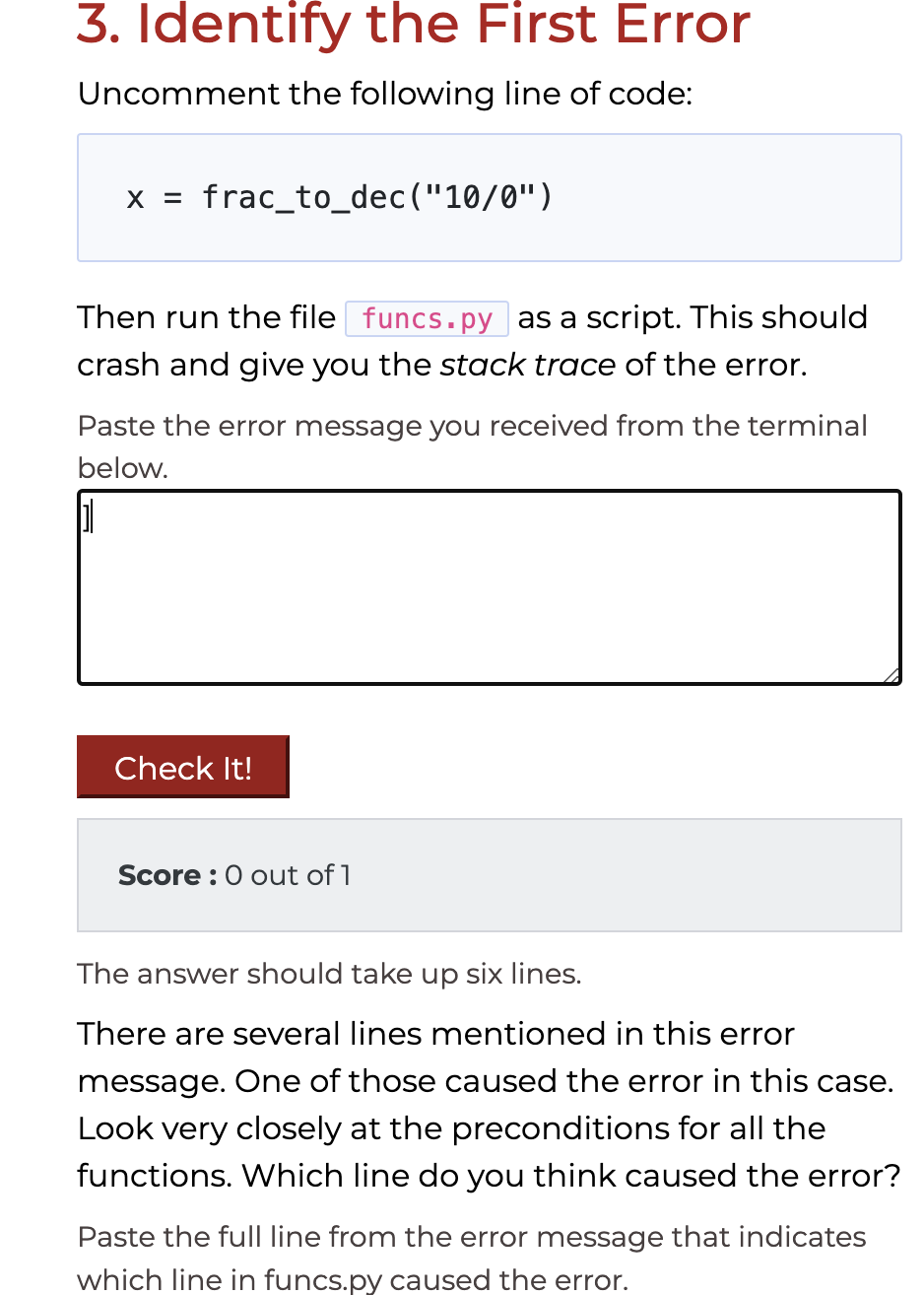 Identify the First Error Uncomment the following