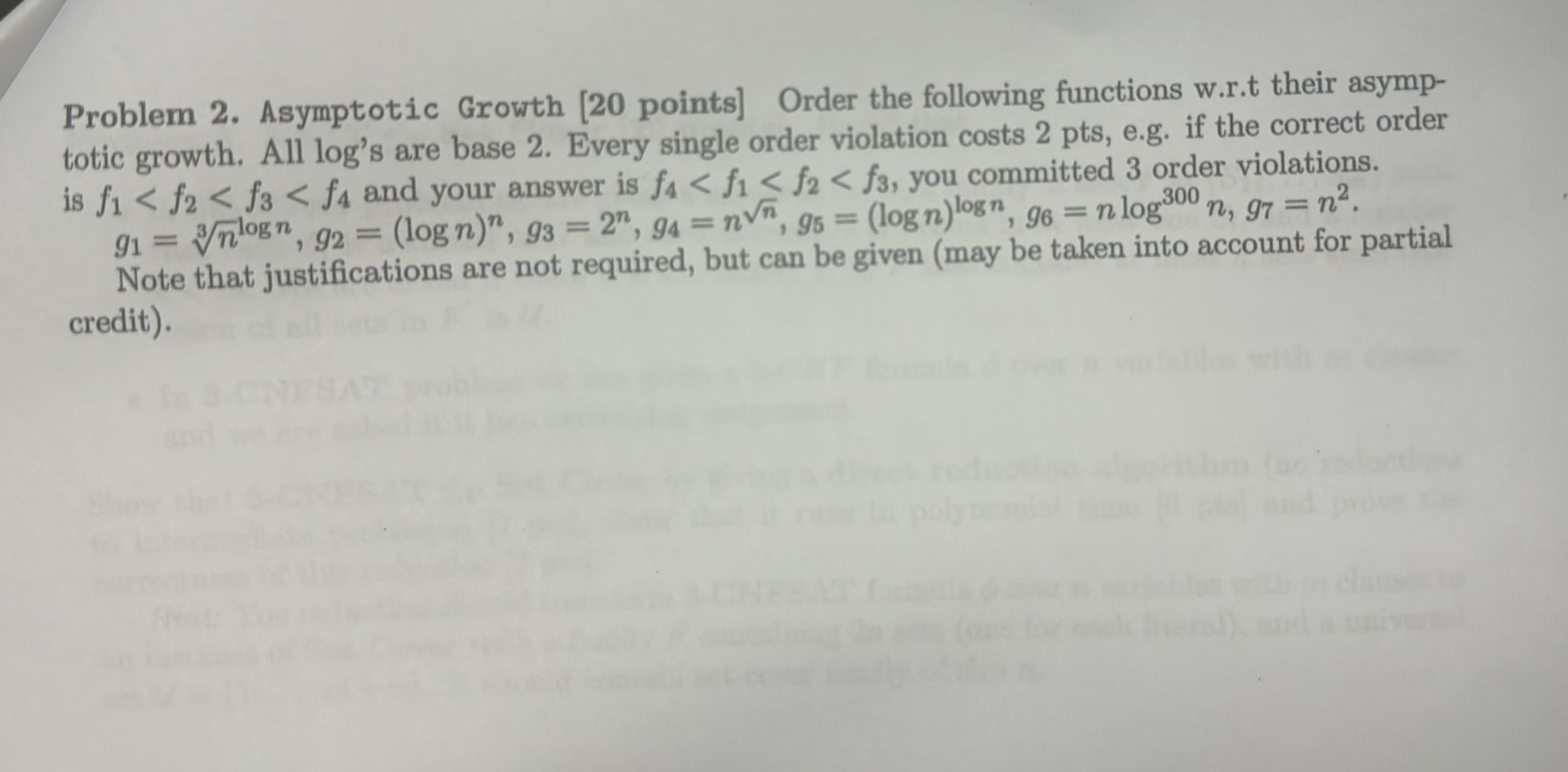 Asymptotic Growth : Order the following wrt their