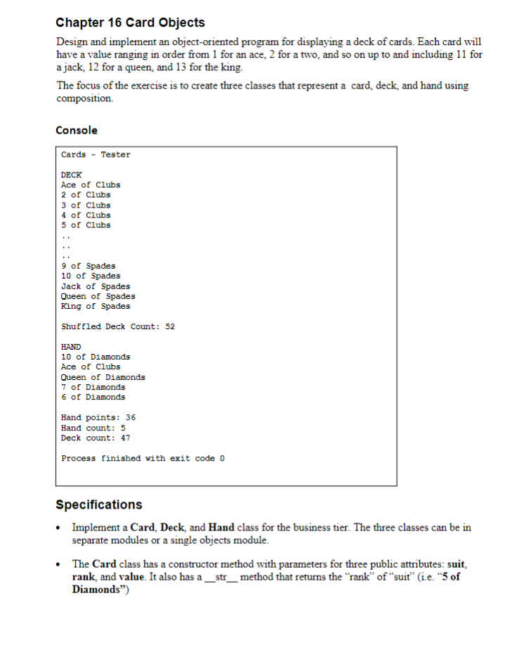 Chapter 1 6 Card Objects Design and implement an