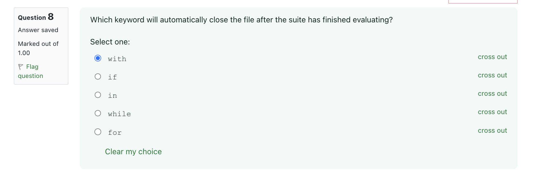 Which keyword will automatically close the file
