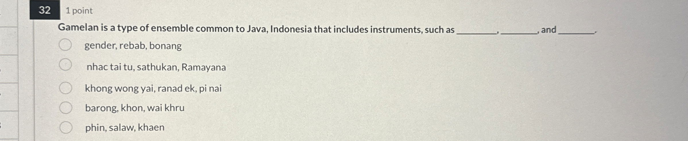 3 2 1 point Gamelan is a type of ensemble common