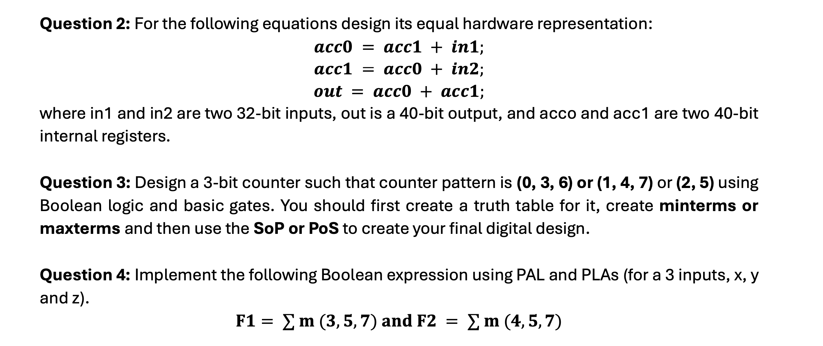 Question 2 : For the following equations design