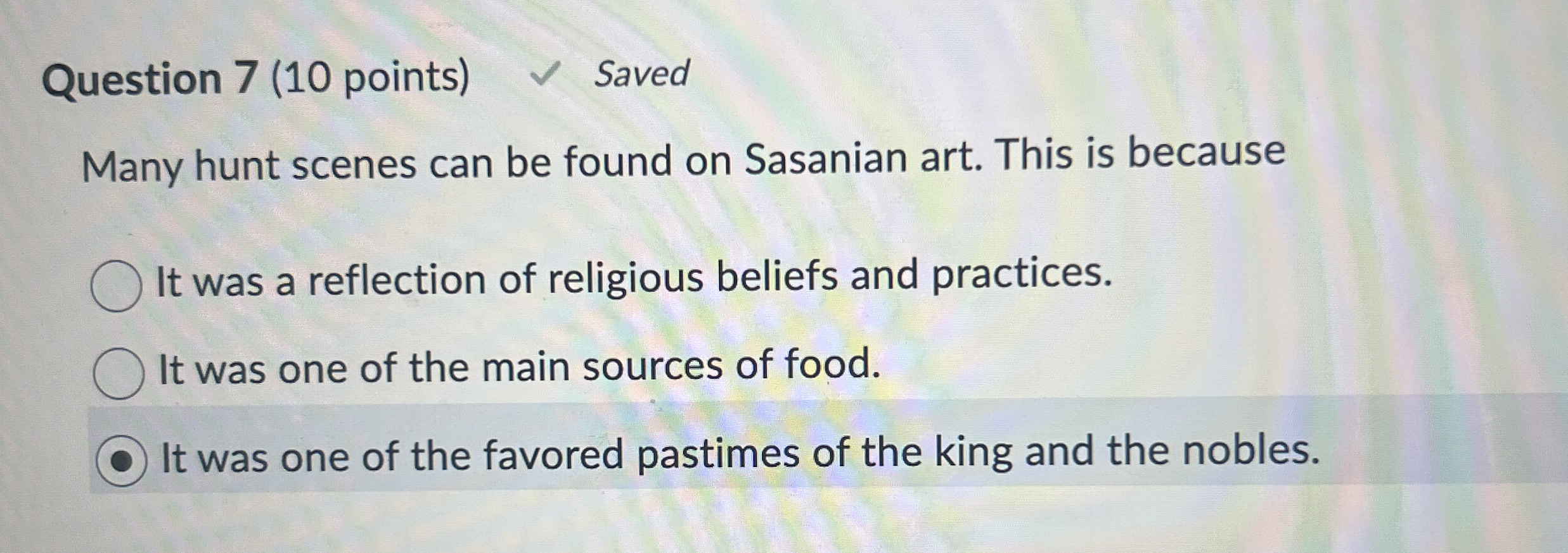 Question 7 ( 1 0 points ) Saved Many hunt scenes