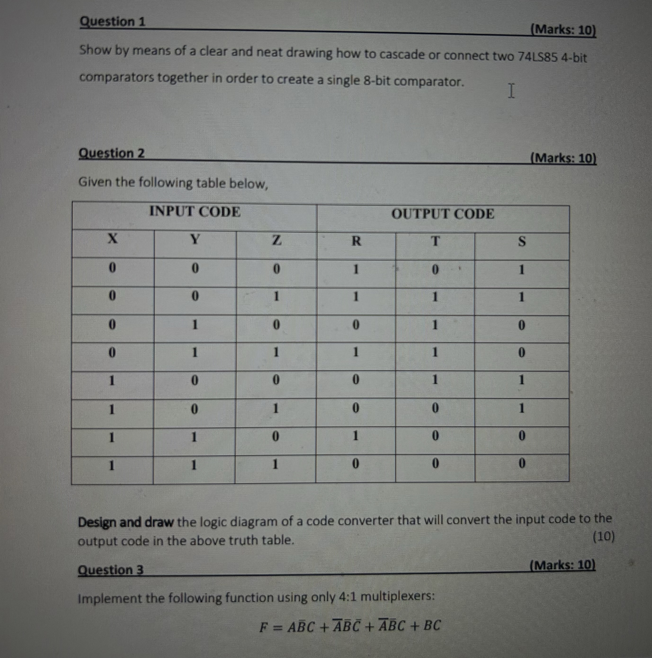 Question 1 ( Marks: 1 0 ) Show by means of a