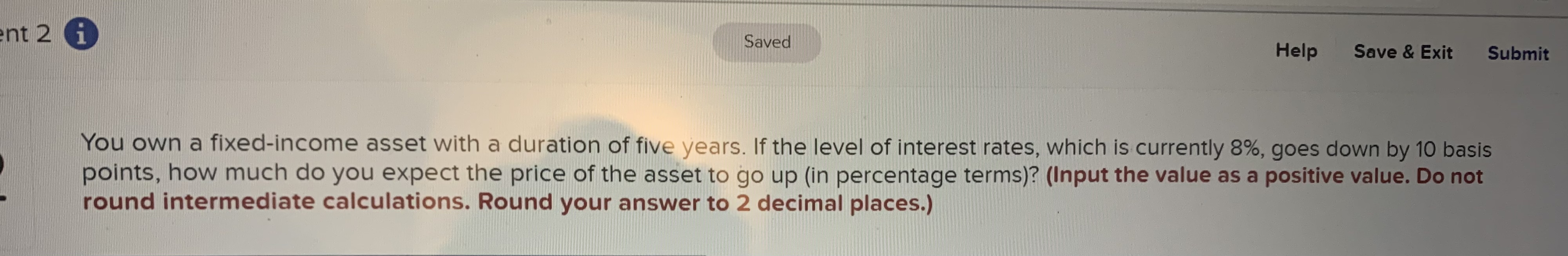 int 2 i Saved Help Save & Exit Submit You own a