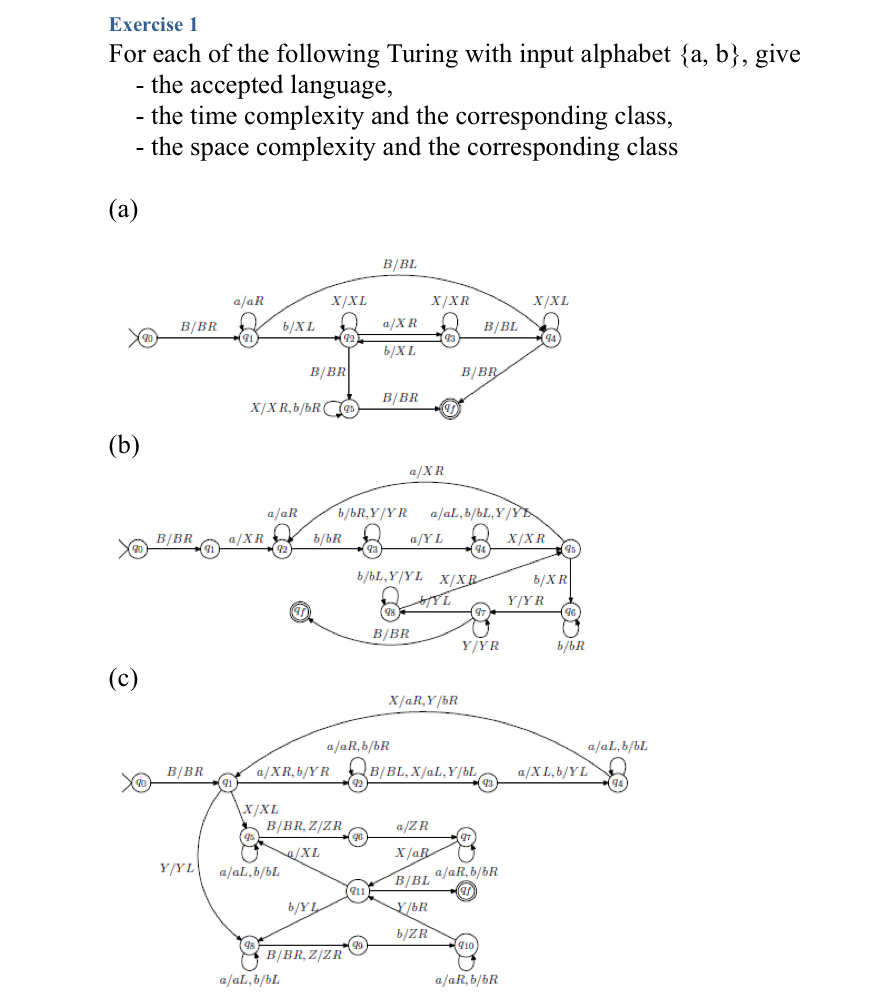 Exercise 1 For each of the following Turing with