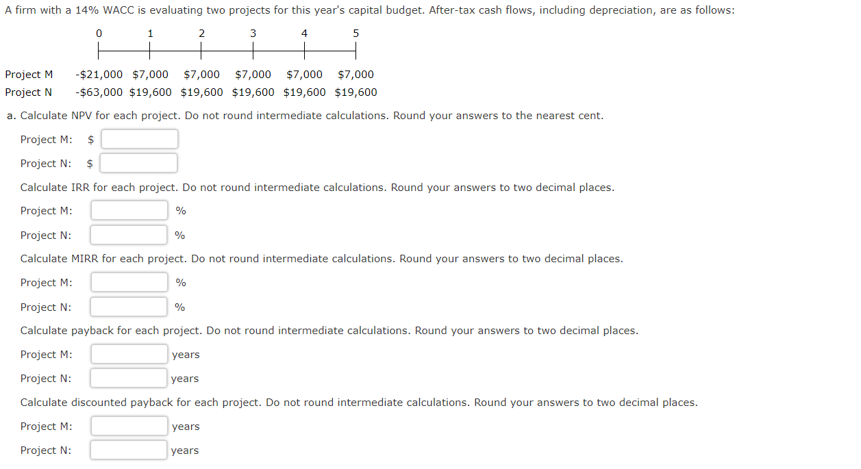 A firm with a 14% WACC is evaluating two projects
