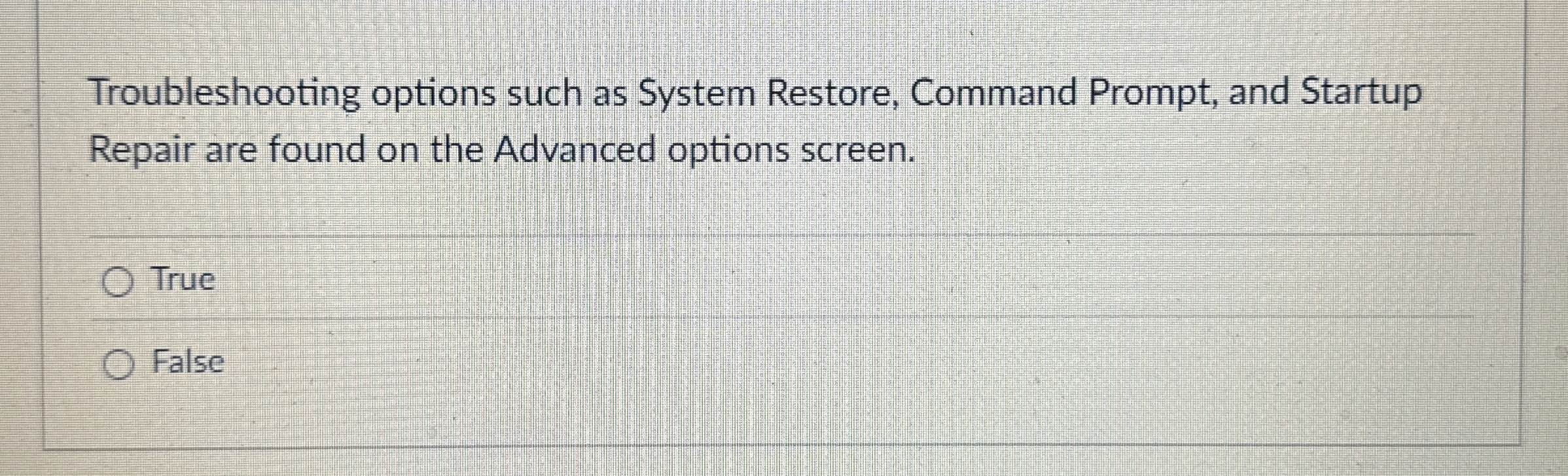 Troubleshooting options such as System Restore,