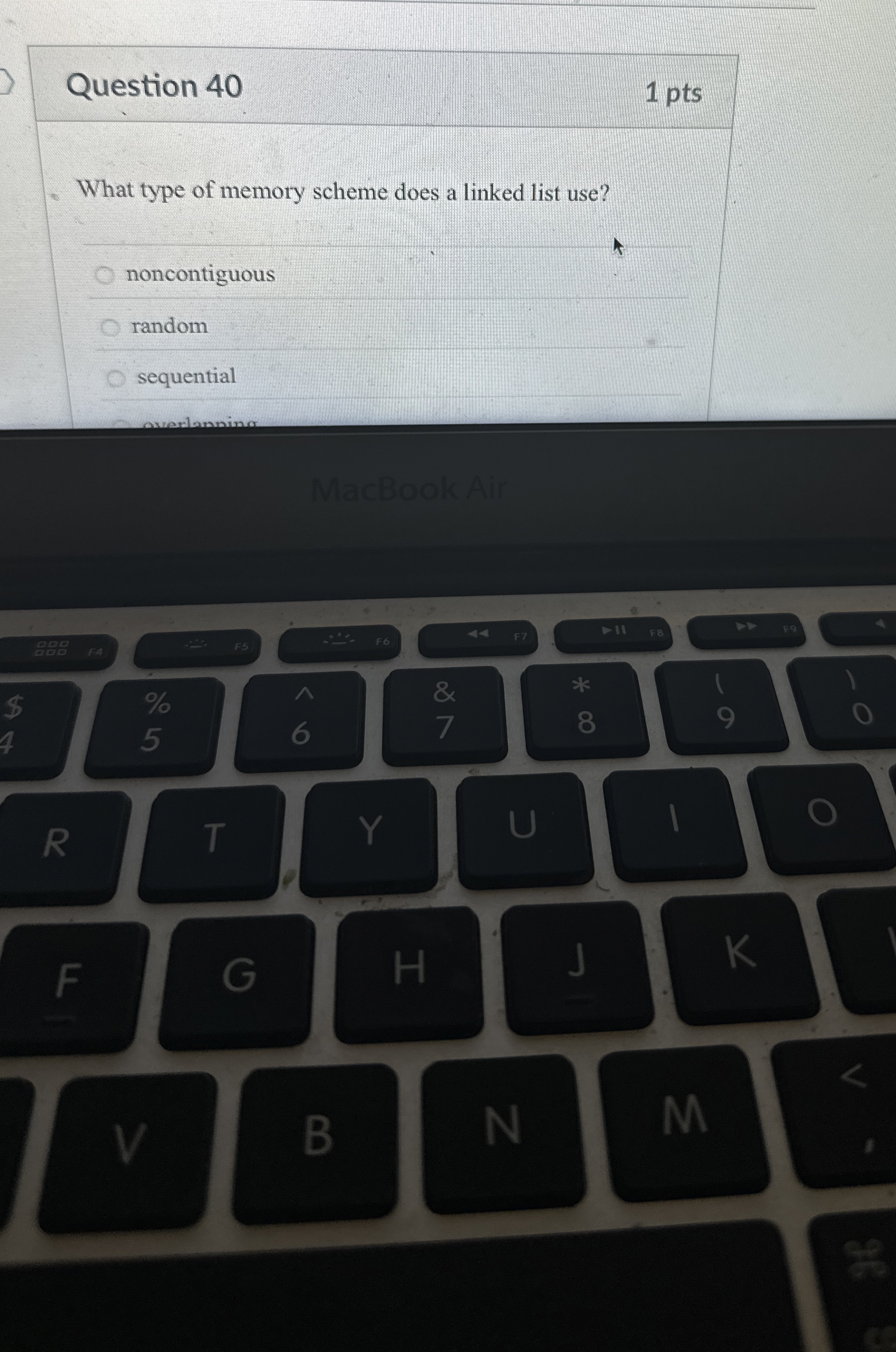Question 4 0 What type of memory scheme does a
