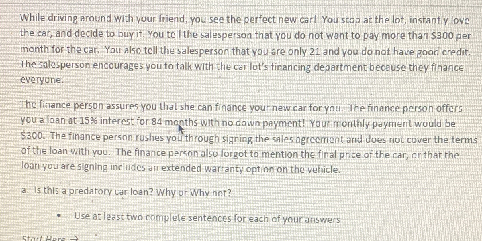 a. Is this a predatory payday loan? Why or why
