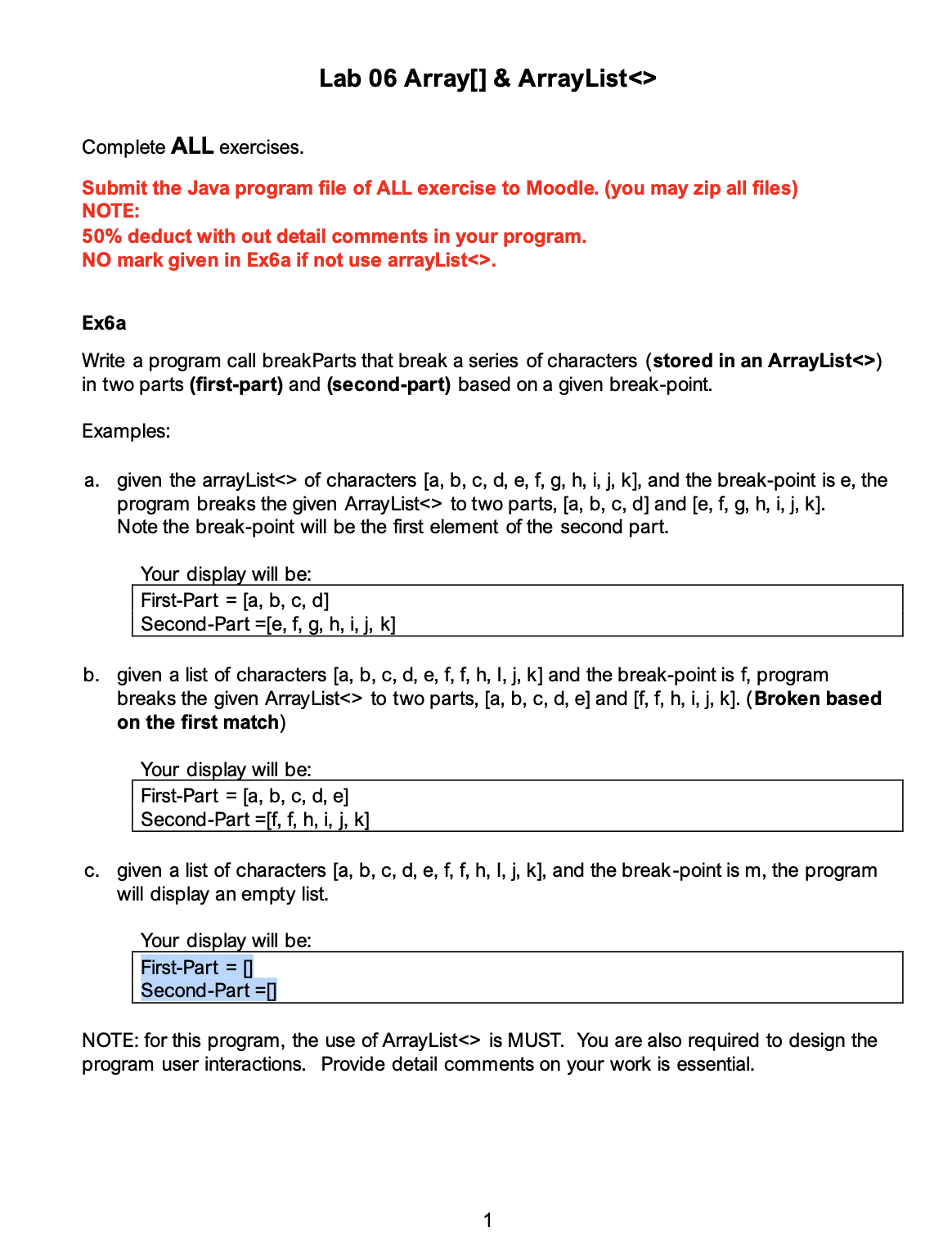 Lab 0 6 Array [ ] \ & ArrayList < > Complete ALL