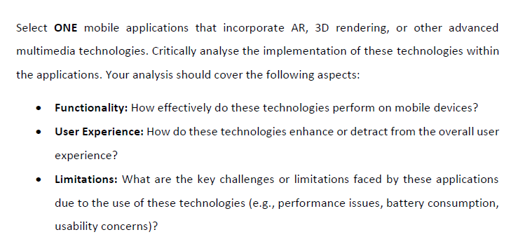 Select ONE mobile applications that incorporate