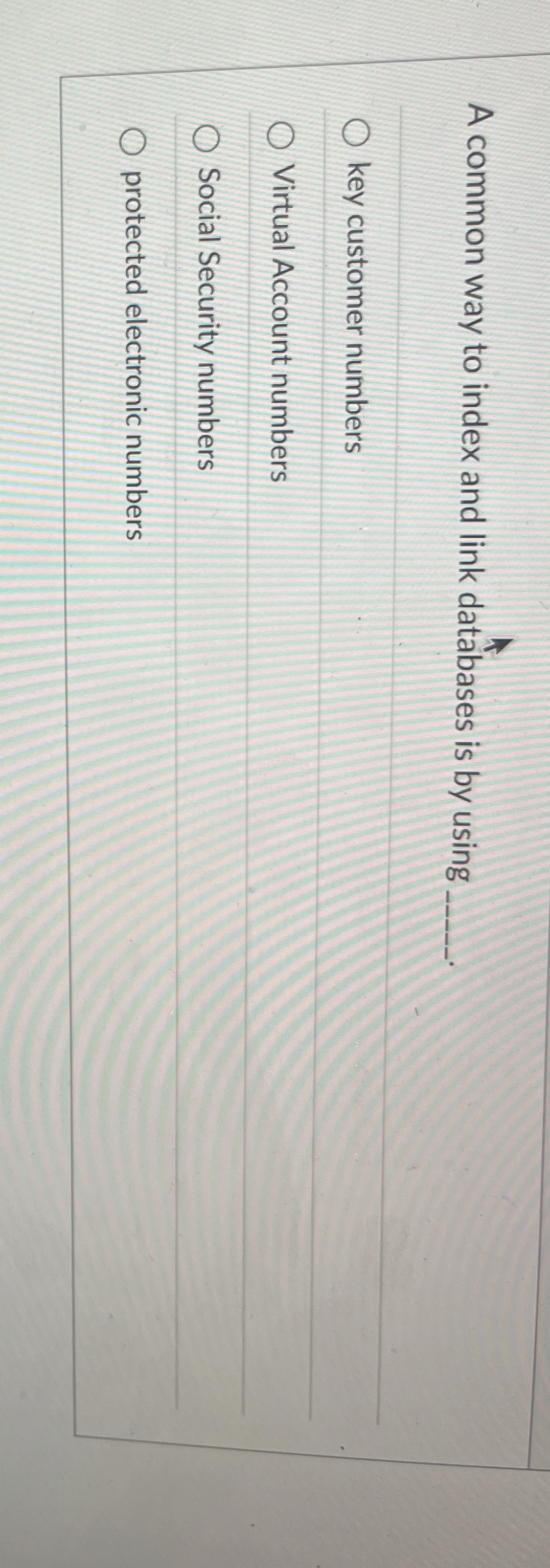 A common way to index and link databases is by