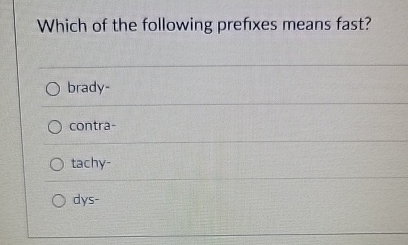 Which of the following prefixes means fast? brady