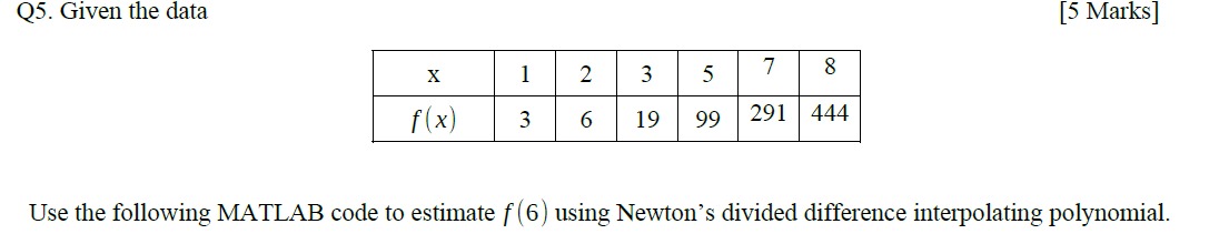 Q 5 . Given the data [ 5 Marks ] Use the