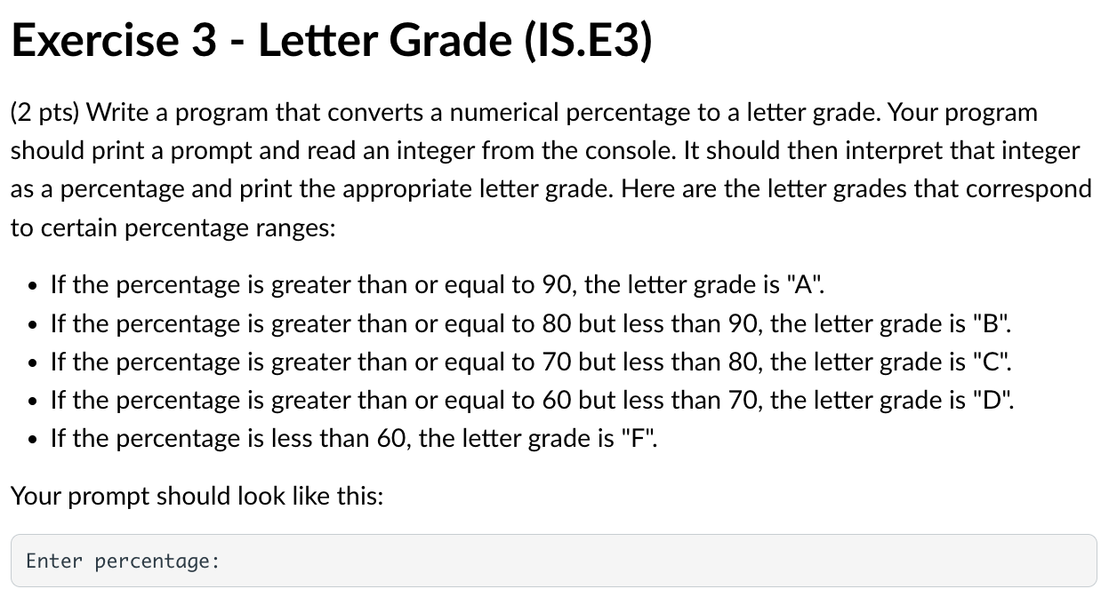 Exercise 3 - Letter Grade ( IS . E 3 ) ( 2 pts )