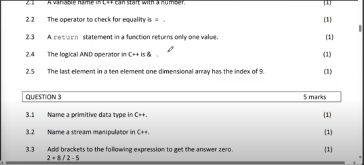 2 . 2 The operator to check for equality is \ ( =