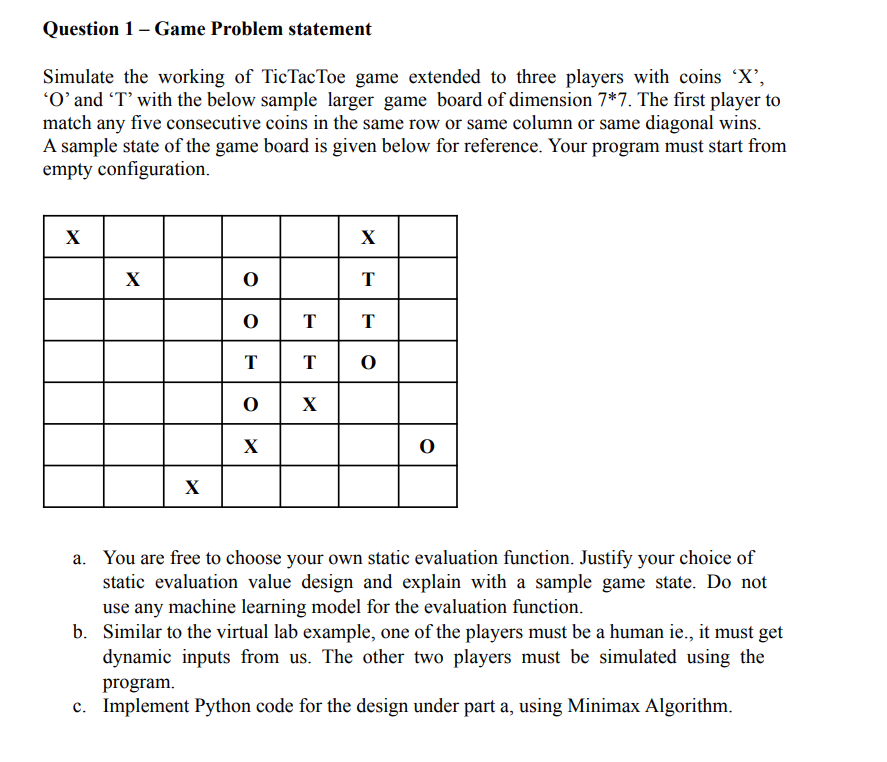 Question 1 - Game Problem statement Simulate the