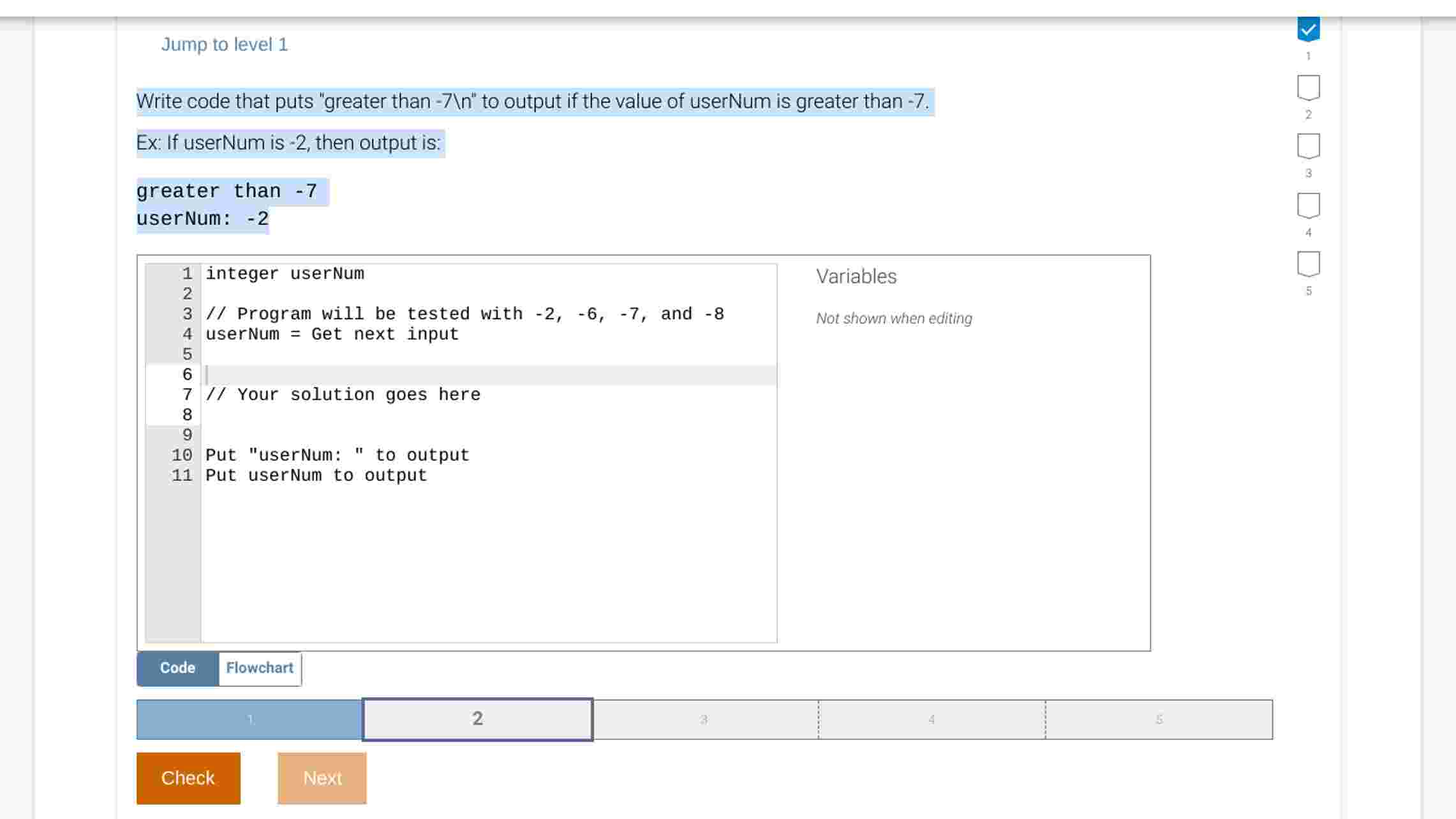 - 7 Jump to level 1 Write code that puts "greater