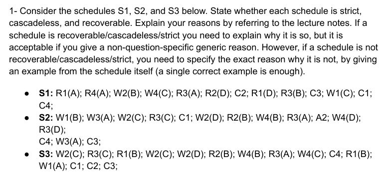 1 - Consider the schedules S 1 , S 2 , and S 3