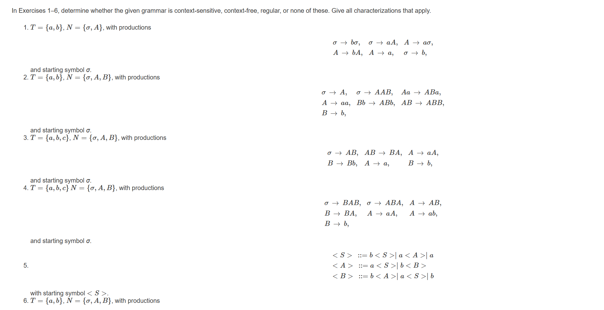 determine whether the given grammar is context -