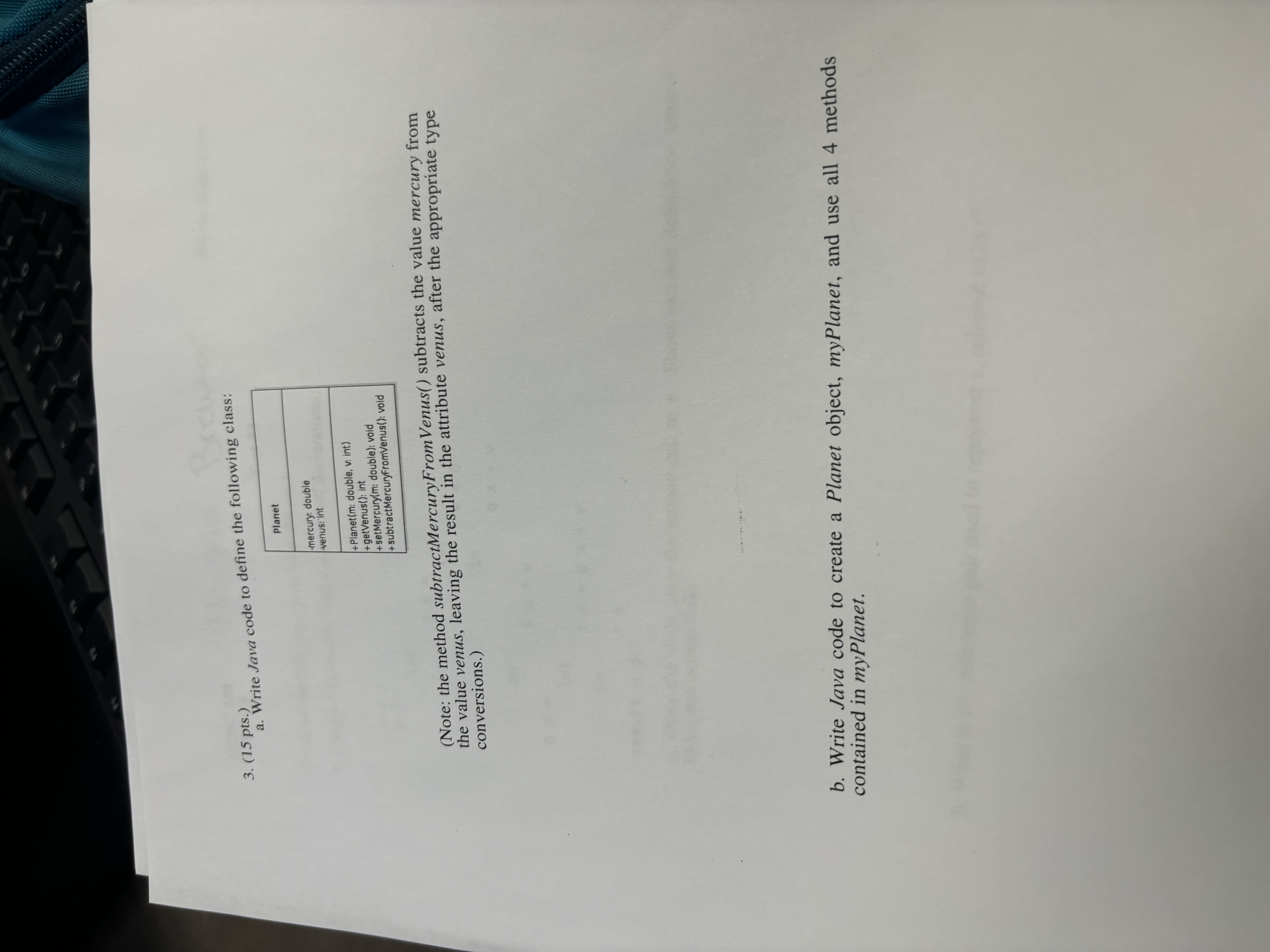 3 . ( 1 5 pts . ) a . Write Java code to define
