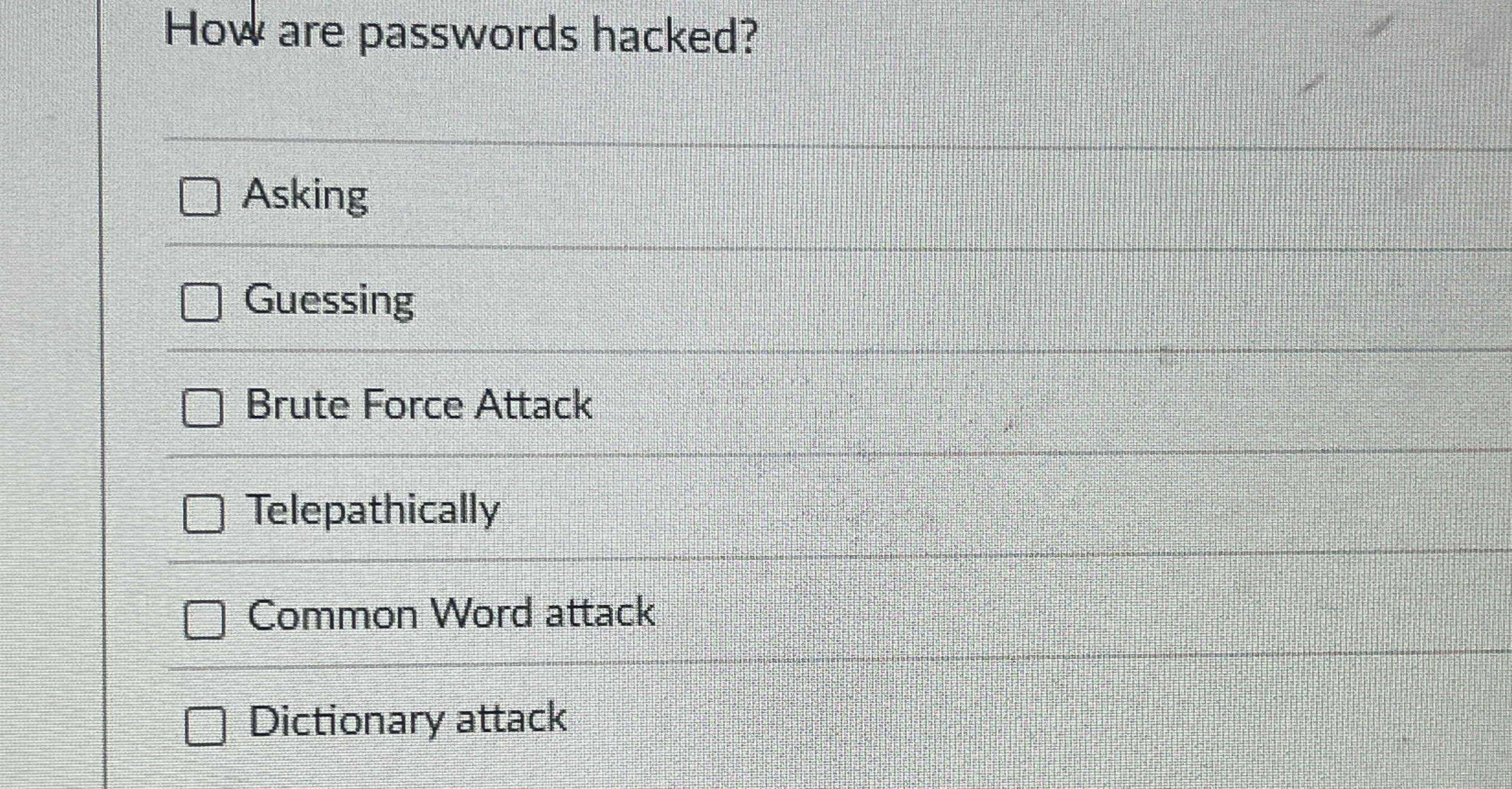 How are passwords hacked? Asking Guessing Brute