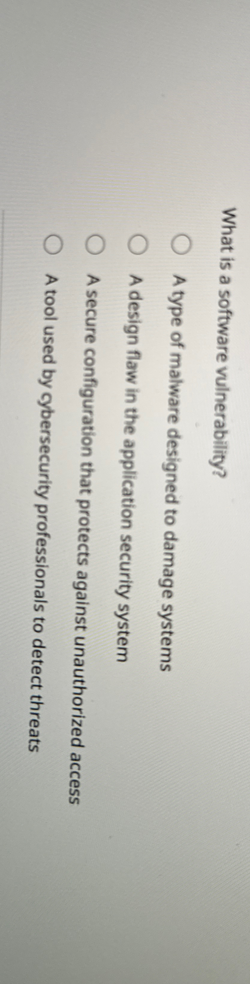 What is a software vulnerability? A type of