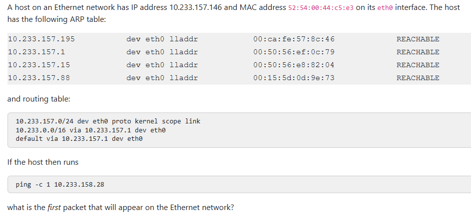 A host on an Ethernet network has IP address 1 0