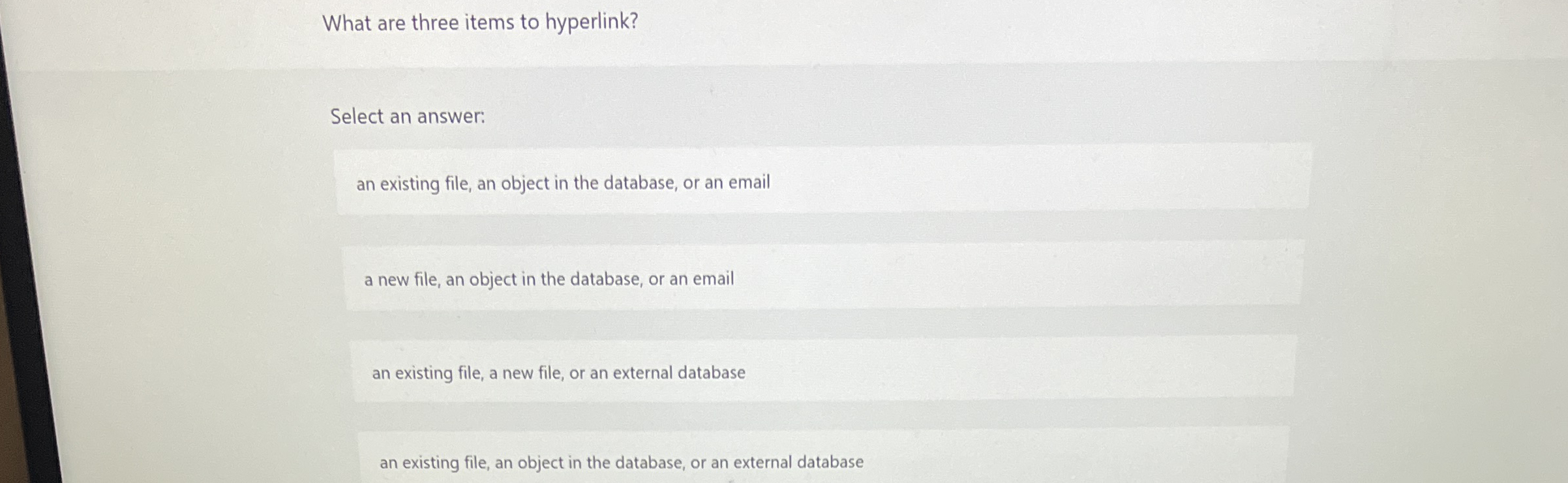 What are three items to hyperlink? Select an