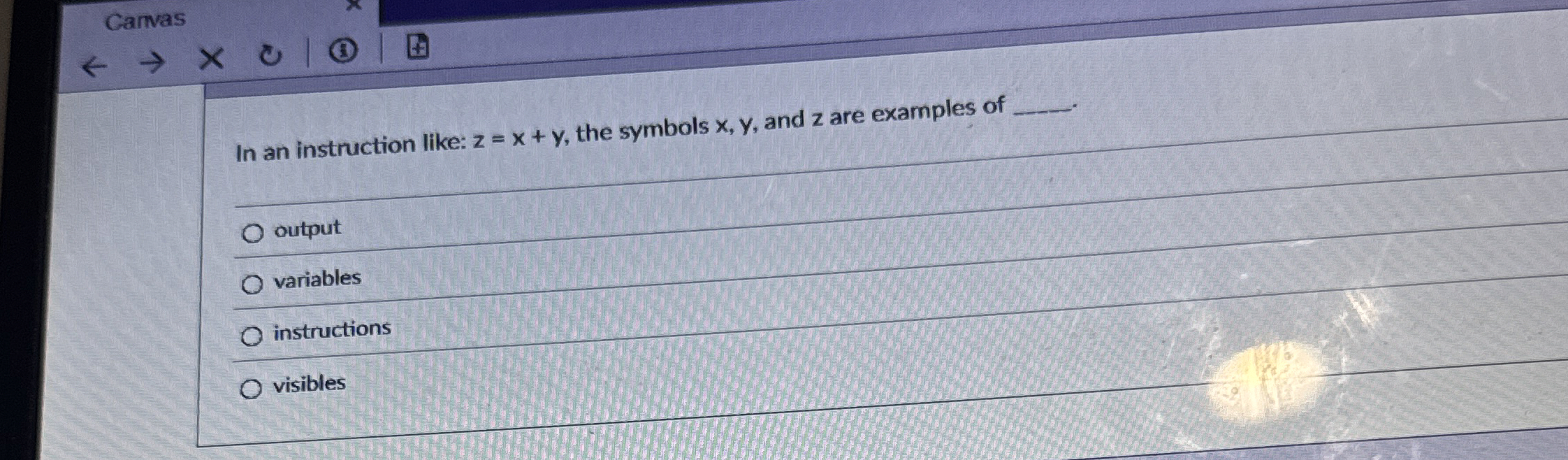 Carvas In an instruction like: z = x + y , the