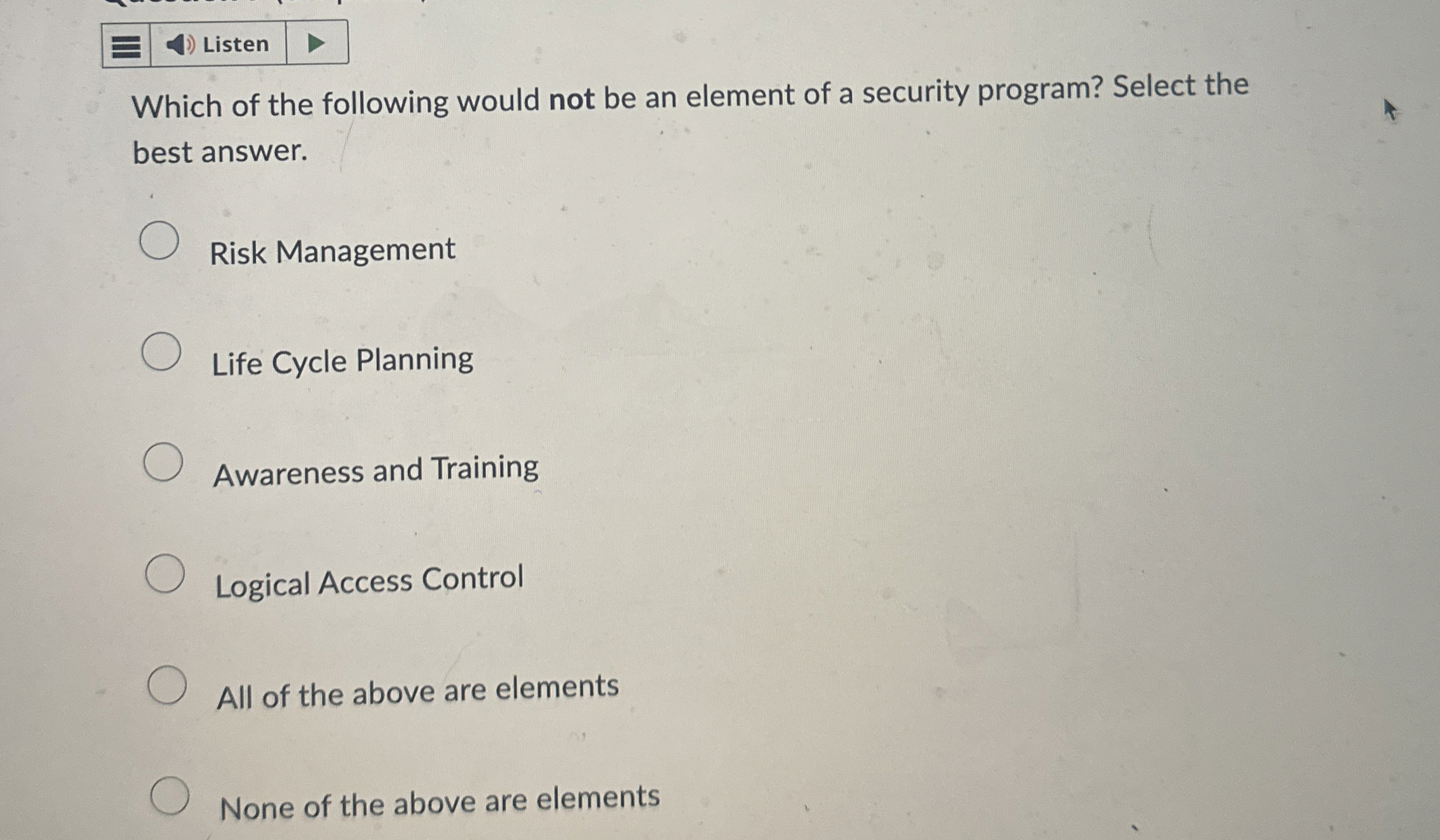 Which of the following would not be an element of