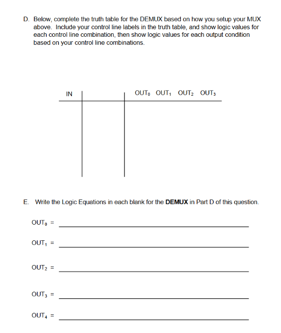 D . ) Below , complete the truth table for the