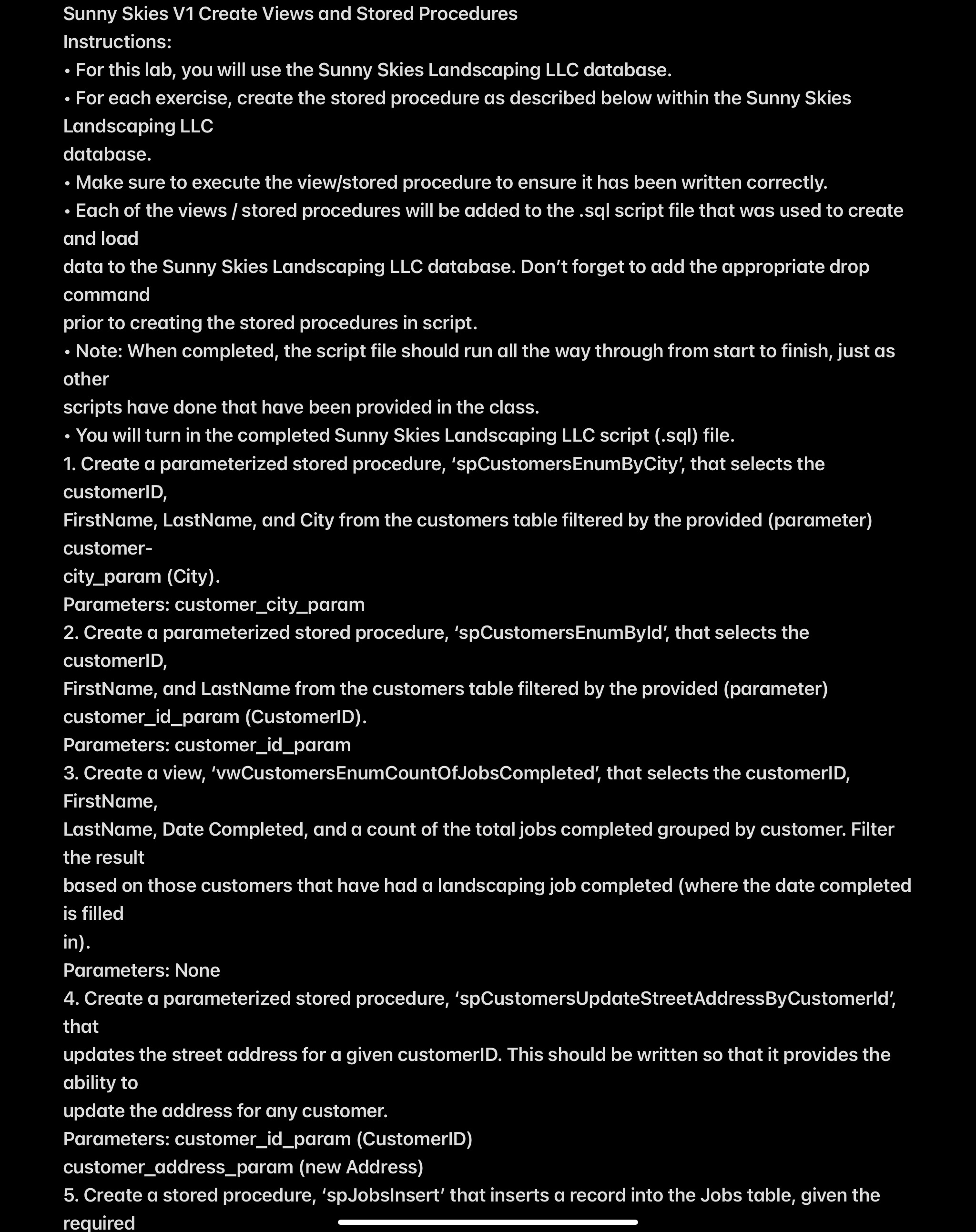 Sunny Skies V 1 Create Views and Stored