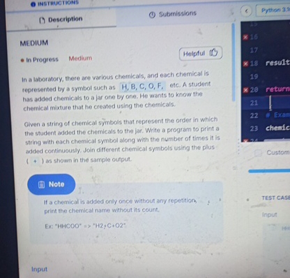 INSTRUCTIONS Description MEDIUM In Progress