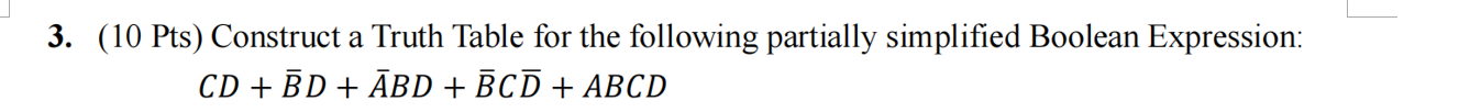 ( 1 0 Pts ) partially simplified Boolean