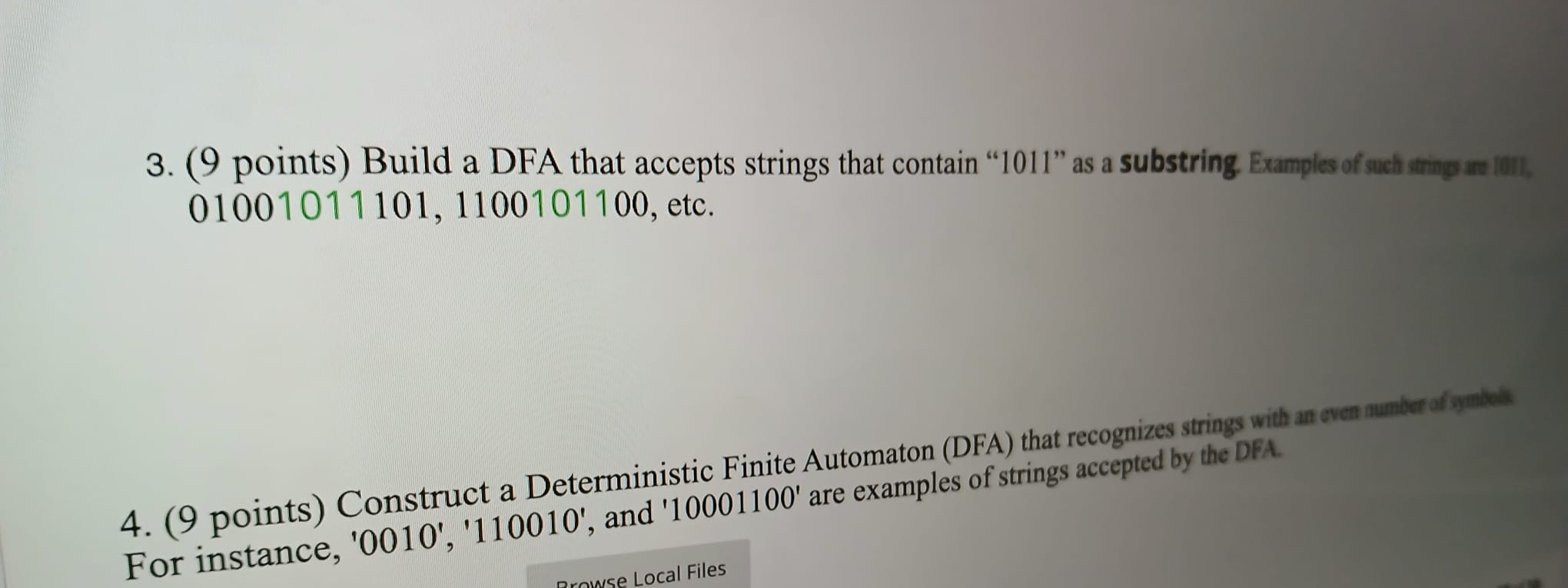 ( 9 points ) Build a DFA that accepts strings