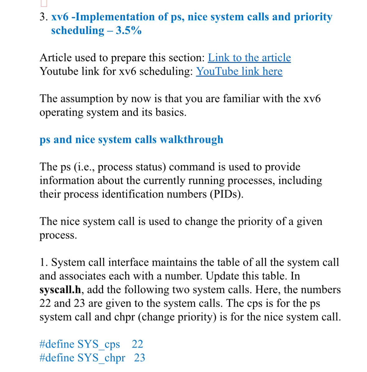 xv 6 - Implementation of p s , nice system calls