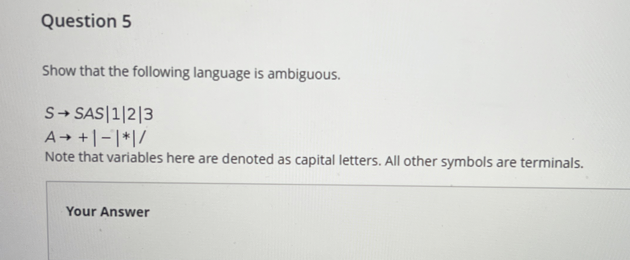 Question 5 Show that the following language is