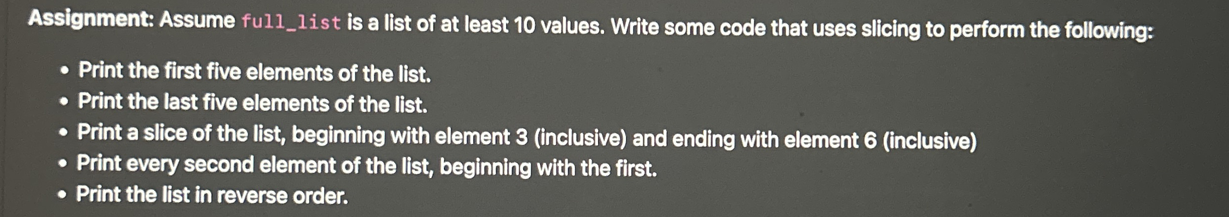 Assignment: Assume full _ list is a list of at
