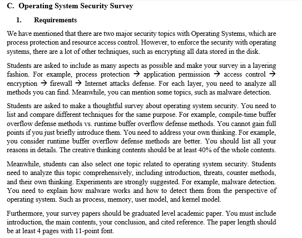 C . Operating System Security Survey 1 .