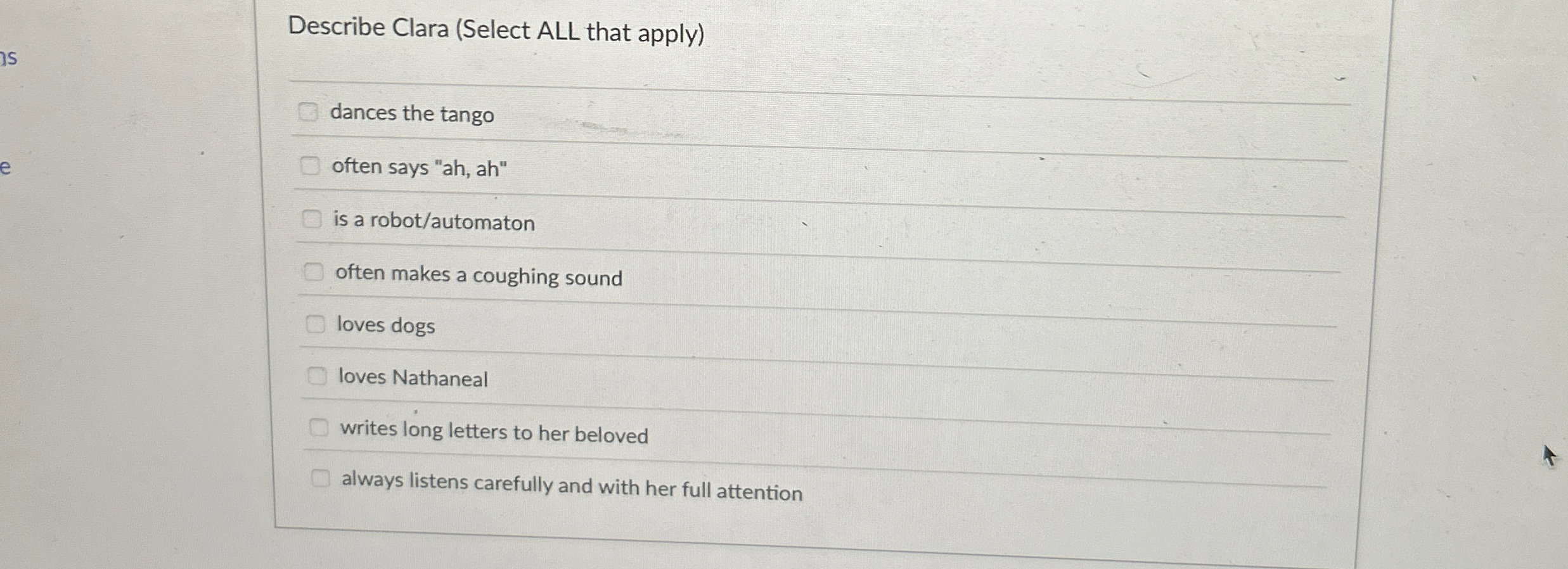 Describe Clara From eta hoffmans "Sandman" (