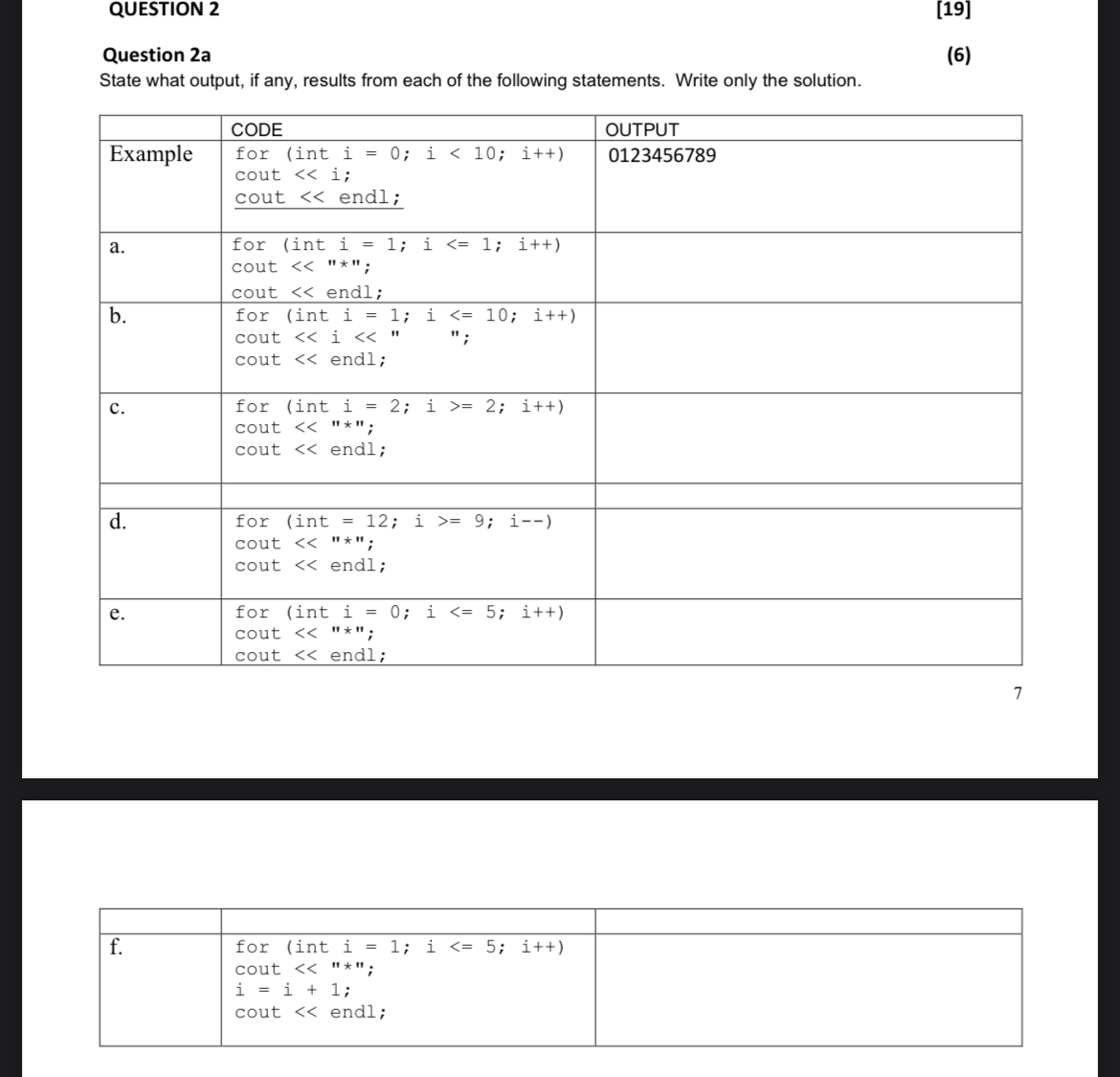 QUESTION 2 [ 1 9 ] Question 2 a ( 6 ) State what