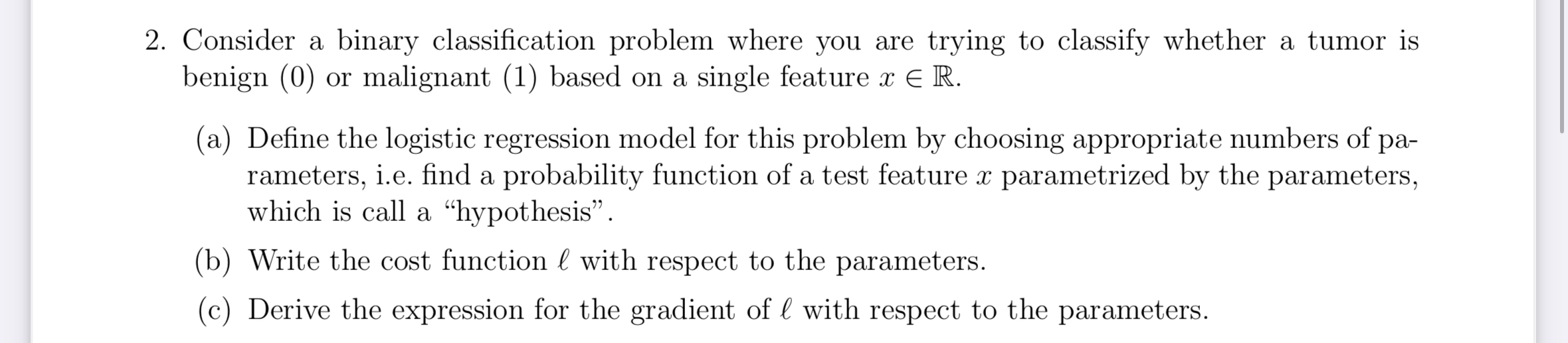 Consider a binary classification problem where