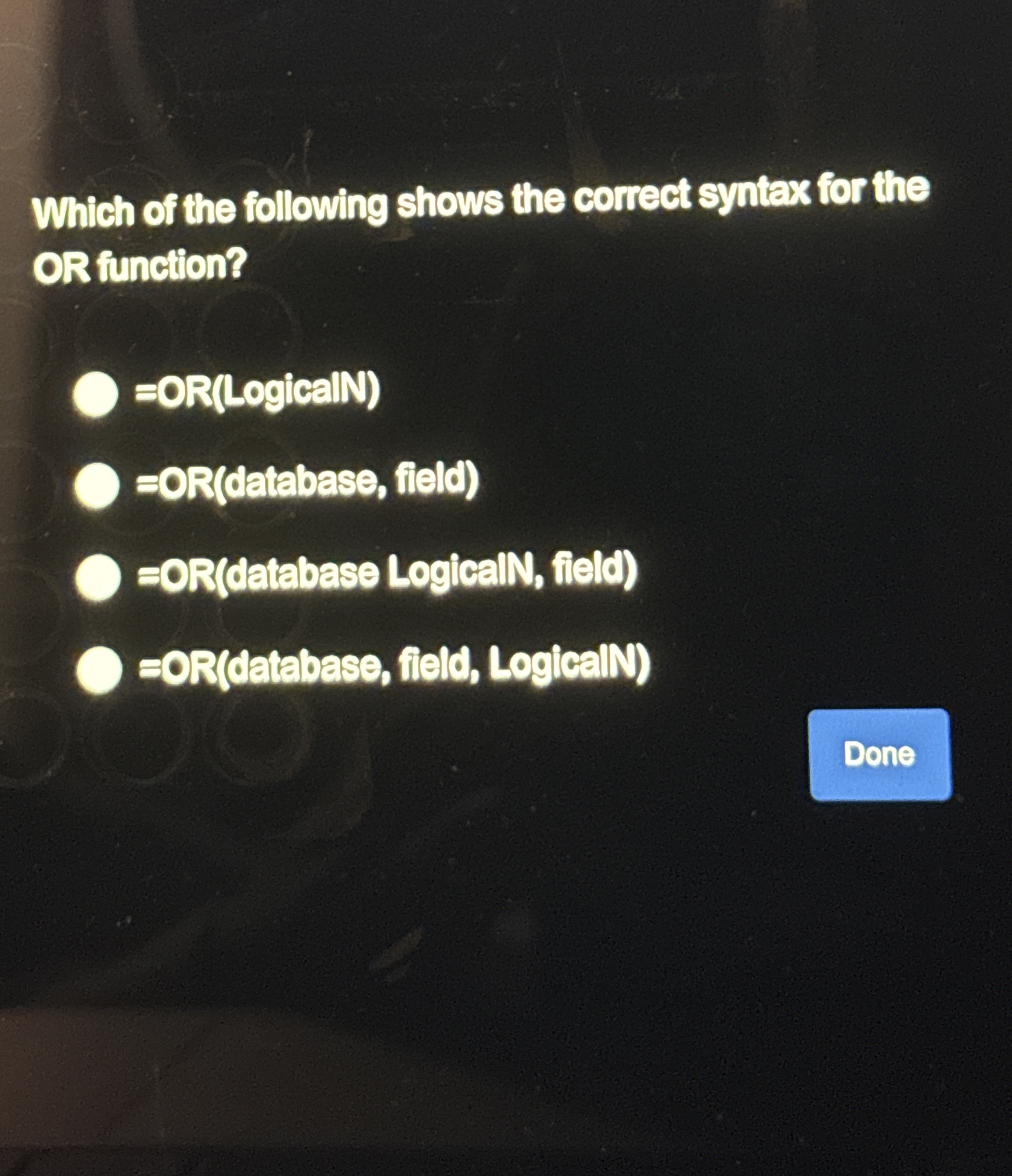 Which of the following shows the correct syntax