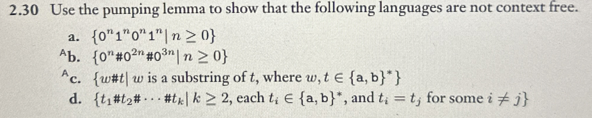 2 . 3 0 Use the pumping lemma to show that the