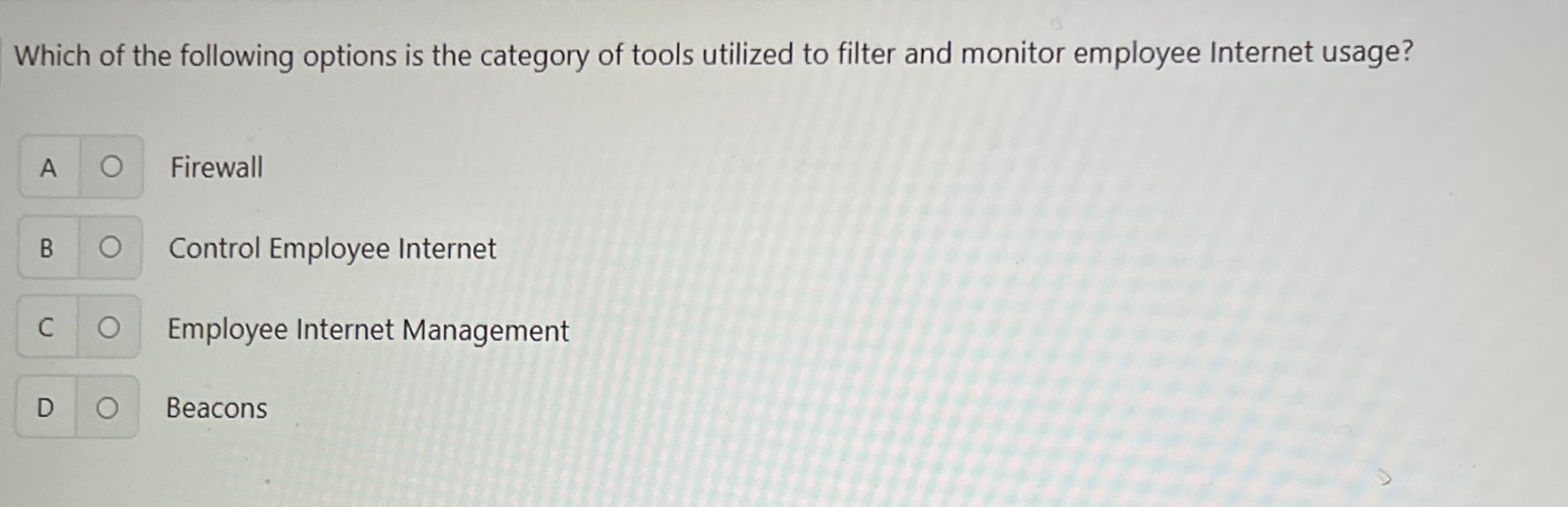 Which of the following options is the category of