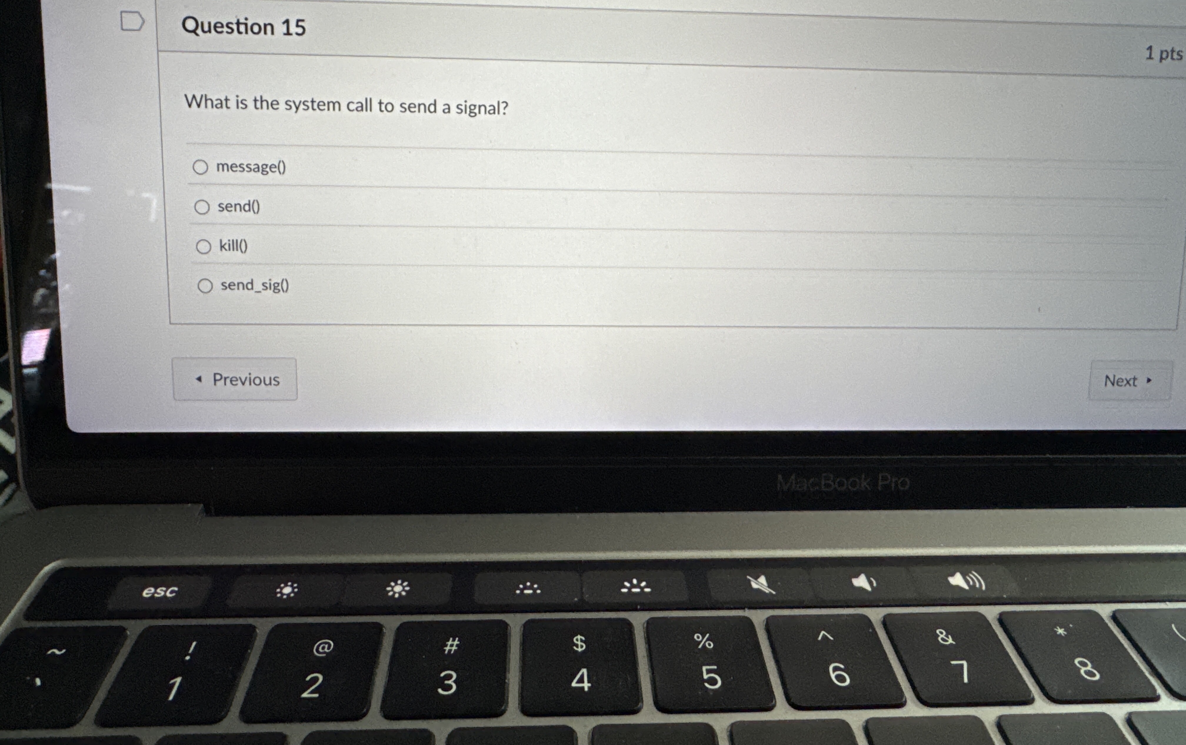 Question 1 5 What is the system call to send a